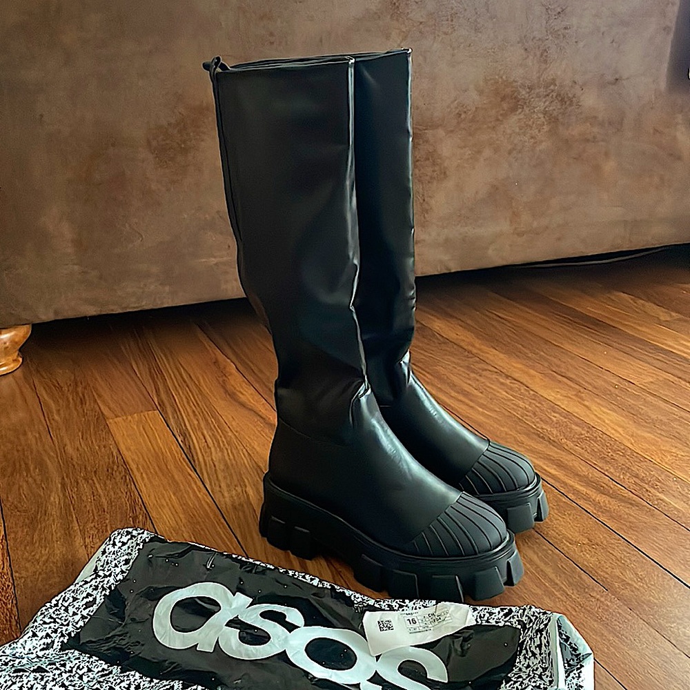 Brand new black faux leather tall boots size 9 from ASOS